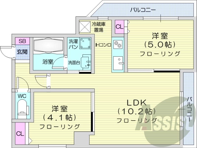 2LDK、システムキッチン、エアコン、エレベーター