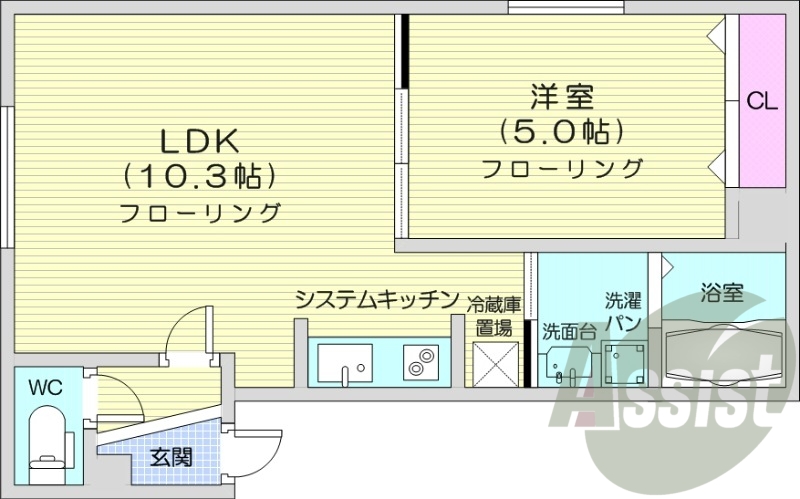 1LDK、システムキッチン、角部屋、エアコン、ペット可