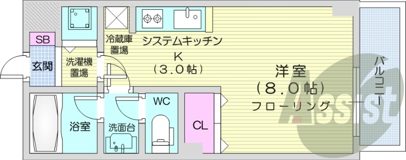 1K、オートロック、灯油FF暖房、シャワートイレ