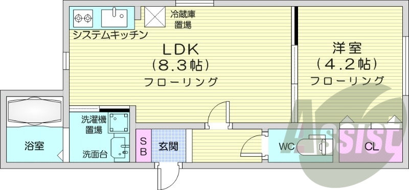 1LDK、ネット使用料不要、シャワートイレ