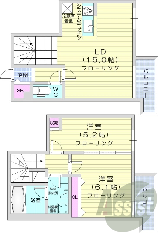 2LDK、システムキッチン、ネット無料、オートロック