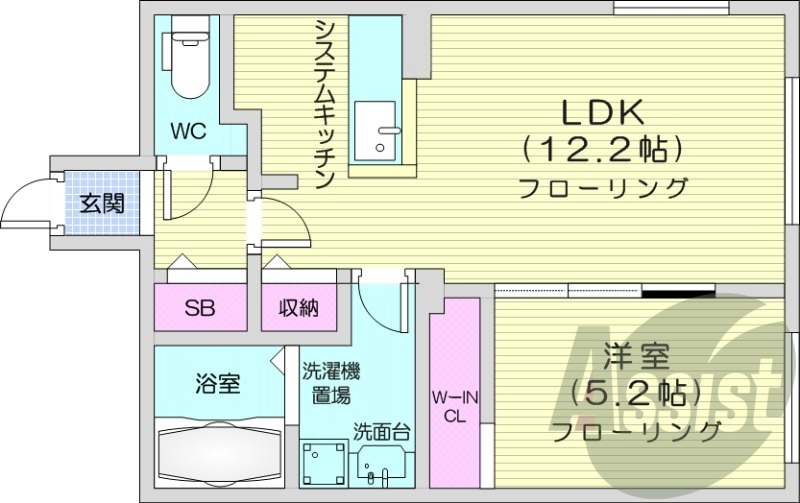 1LDK、ペット可、エアコン、浴室乾燥機