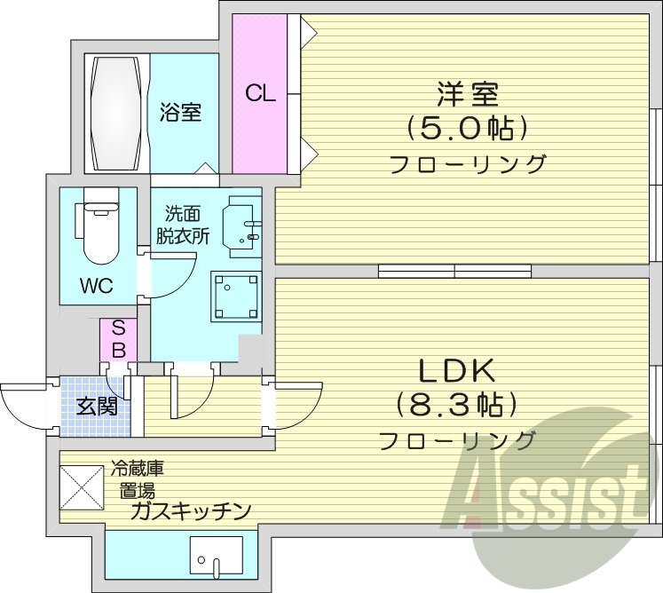 1LDK、独立洗面台、角部屋、カメラ付きインターホン