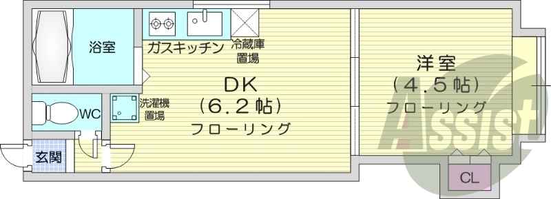 1DK、オートロック、クローゼット、バス・トイレ別