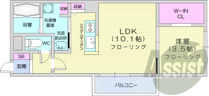 1LDK、エアコン、都市ガス、浴室乾燥機