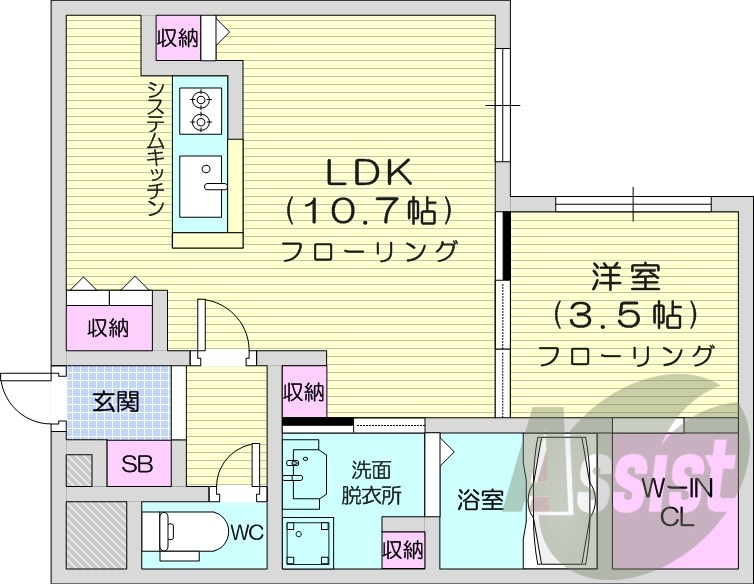 1LDK、エアコン、都市ガス、浴室乾燥機