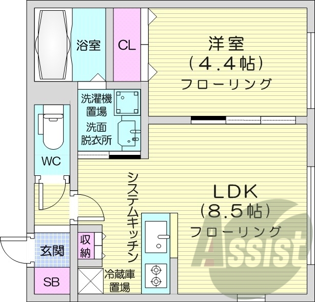 1LDK、都市ガス、エアコン、ウォークインクローゼット