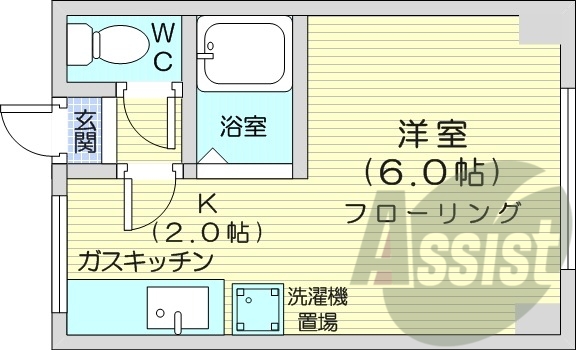 １R、バストイレ別、シャワー、給湯ガス、ブロードバンド対応可