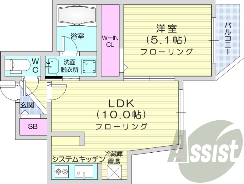 1LDK、都市ガス、ウォークインクローゼット、エアコン