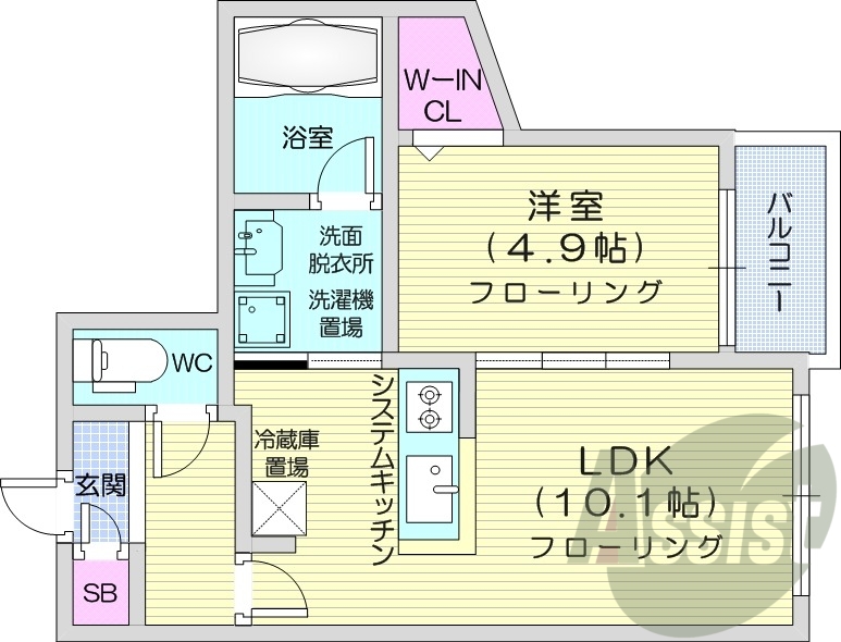 1LDK、都市ガス、ウォークインクローゼット、エアコン