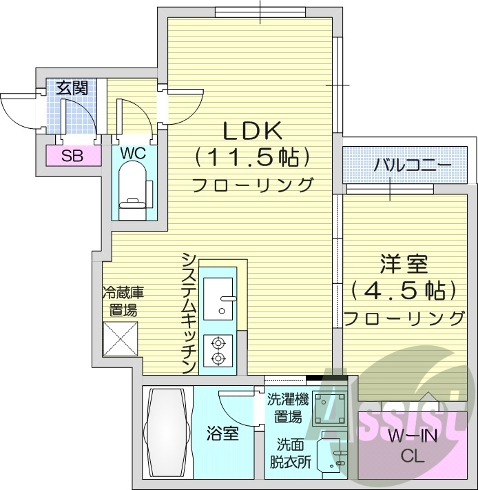 1LDK、都市ガス、ウォークインクローゼット、エアコン