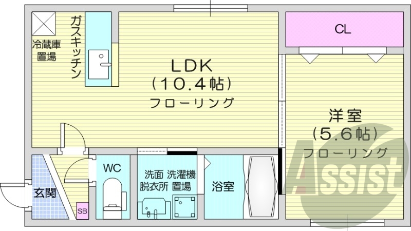 1LDK、エアコン、都市ガス、ネット無料