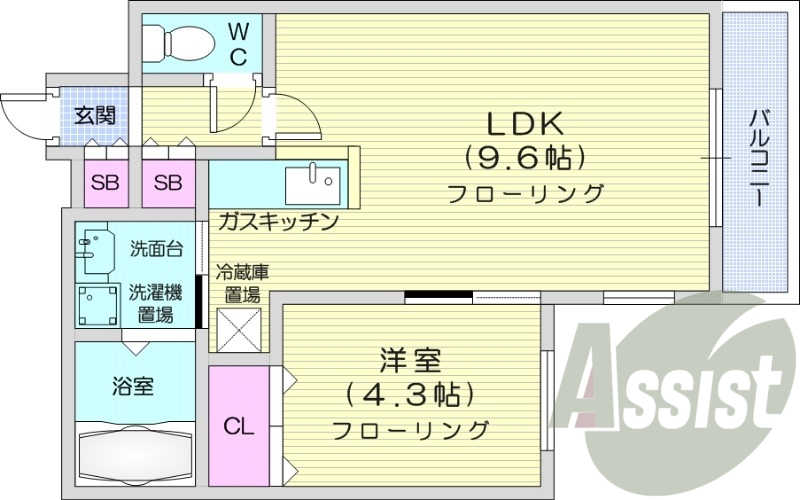 1LDK、エアコン、バルコニー、角部屋、収納