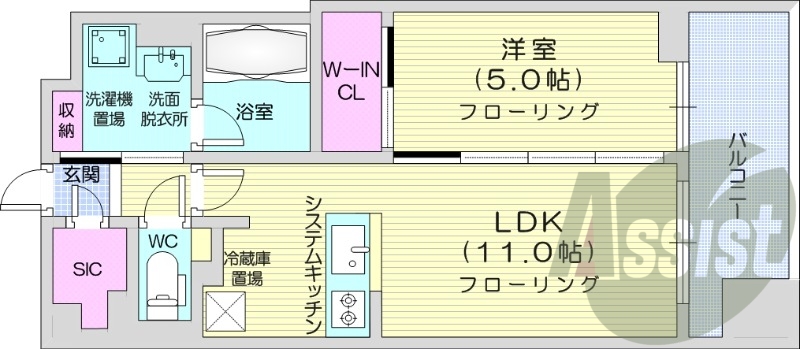1LDK、都市ガス、ネット無料、追い焚き、浴室乾燥、床暖房