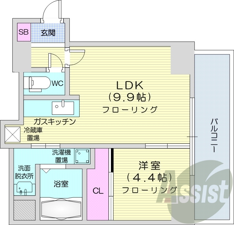 1LDK、都市ガス、ネット無料、ロードヒーティング