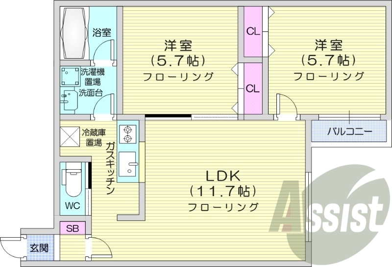 2LDK、ペット相談可、対面キッチン、灯油暖房