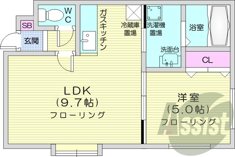 1LDK、オートロック、ペット可、灯油暖房、室内洗濯機置場