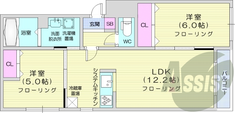 2LDK、追い炊き、トランクルーム、システムキッチン