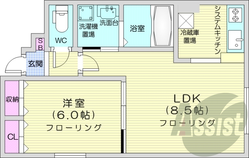 1LDK、インターネット無料、温水洗浄便座、システムキッチン