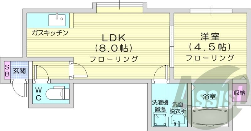 1LDK、ユニットバス、暖房便座、灯油暖房
