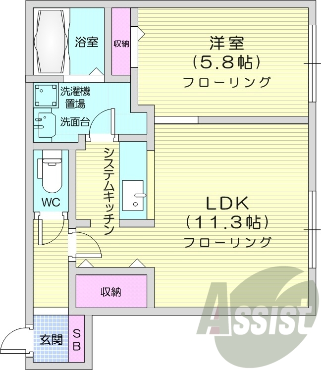 1LDK、ペット可、エアコン、浴室乾燥機