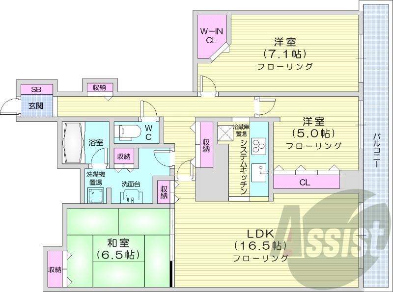3LDK、ペット可、システムキッチン、食洗器、都市ガス