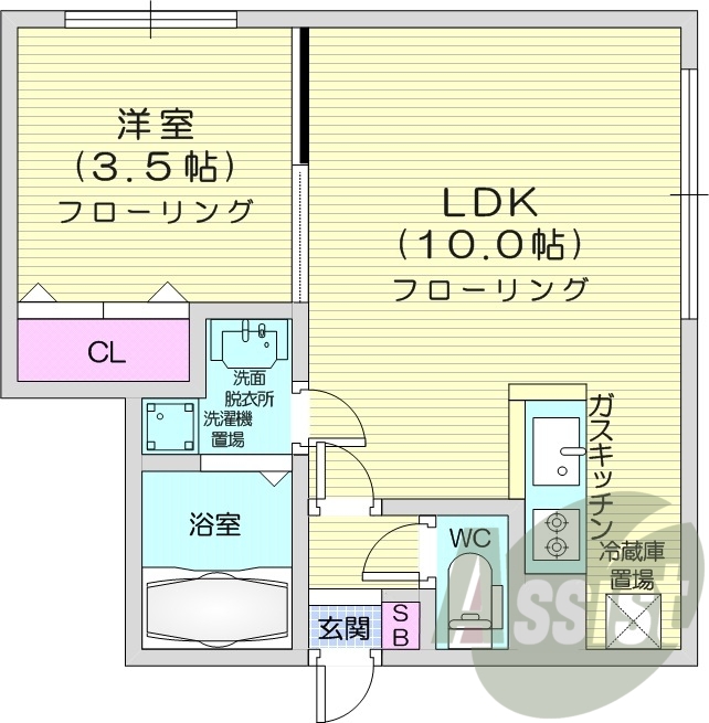 1LDK、ユニットバス、エアコン、いんたーほん