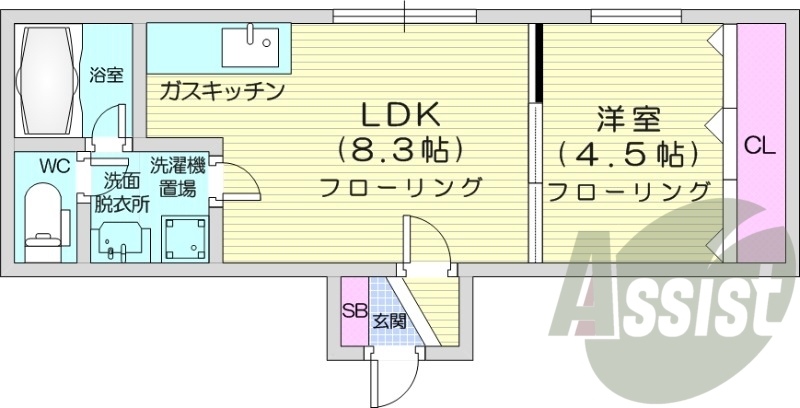 1LDK、バストイレ別、ＴＶモニターホン、シャンドレ