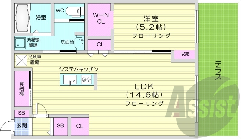 1LDK、システムキッチン、バス・トイレ別、エレベーター