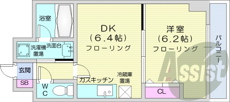 1DK、バストイレ別、オートロック、シャンプードレッサー