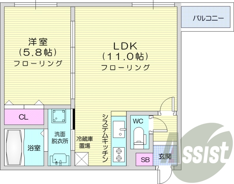 1LDK、オートロック、ペット可、シャワートイレ