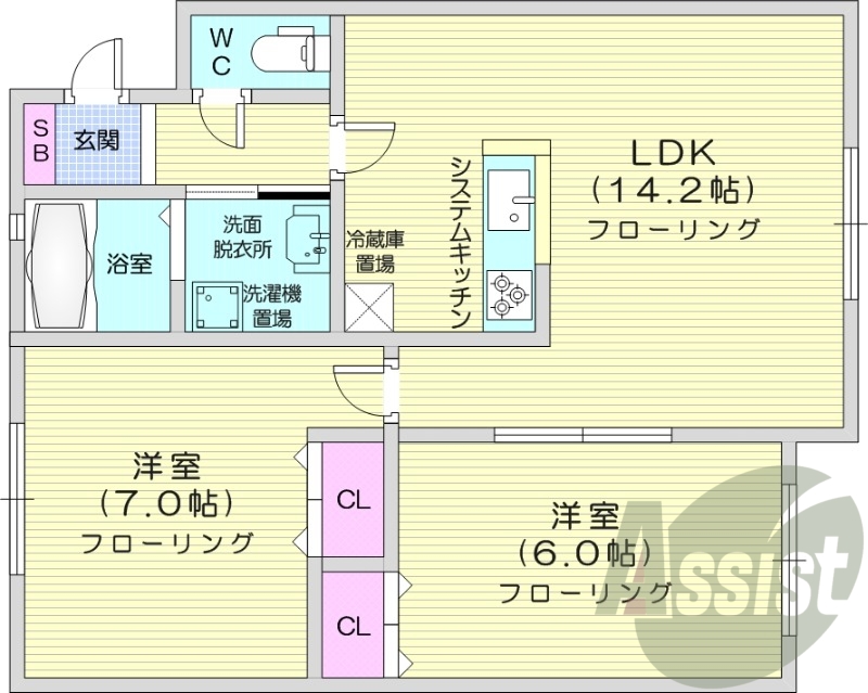 2LDK、トランクルーム、灯油暖房、収納