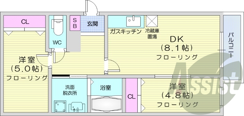 2ＤＫ、バルコニー、浴室乾燥機、ネット無料