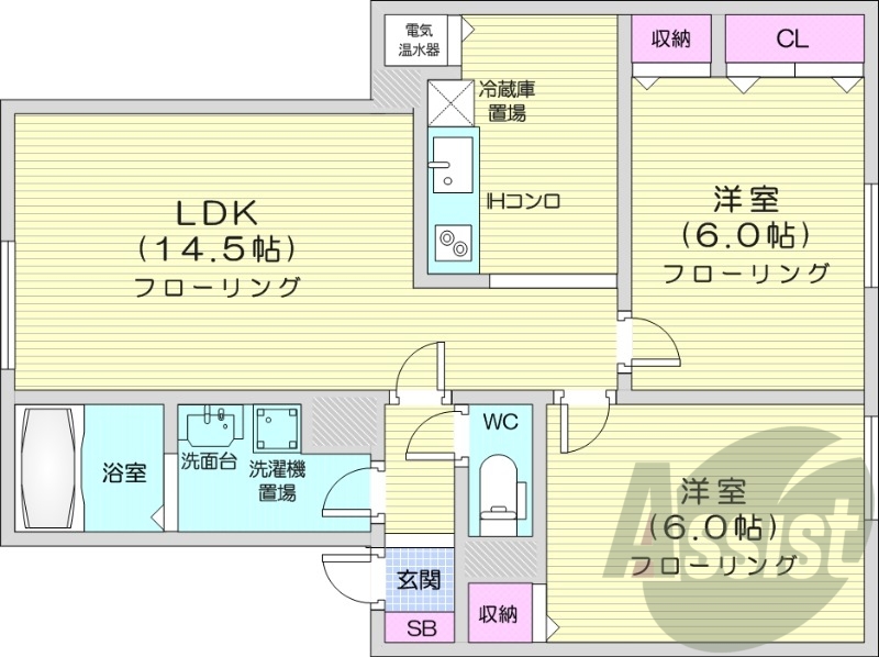 2LDK、エアコン、ネット無料、オール電化