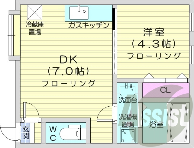 １DK、クローゼット、トランクルーム、灯油暖房、独立洗面台