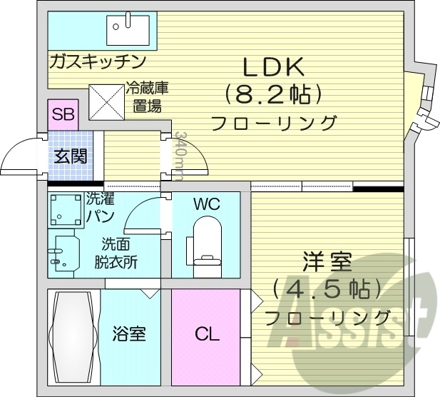 1LDK、ネット使用料不要、カメラ付きインターホン