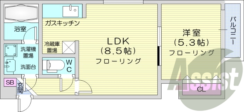 1LDK、ネット無料、灯油暖房、バルコニー、バストイレ別