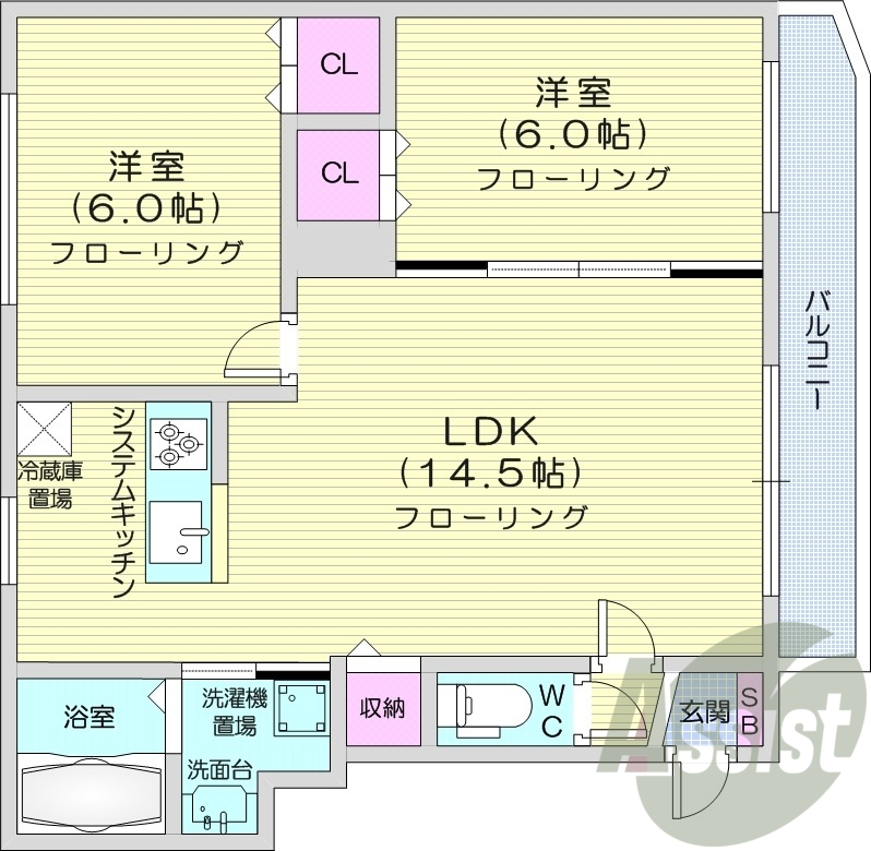 1LDK、オートロック、システムキッチン、ペット可