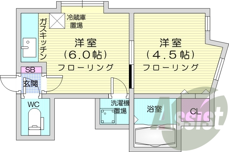 1DK、クローゼット、エアコン、灯油暖房、シューズボックス