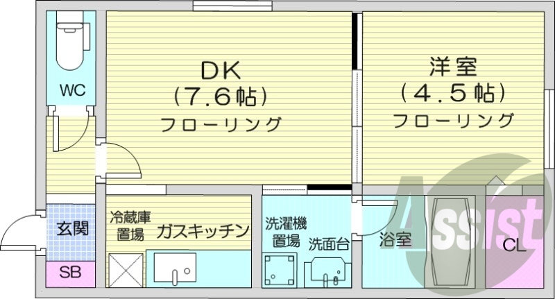 1DK、クローゼット、シャワートイレ、独立洗面台