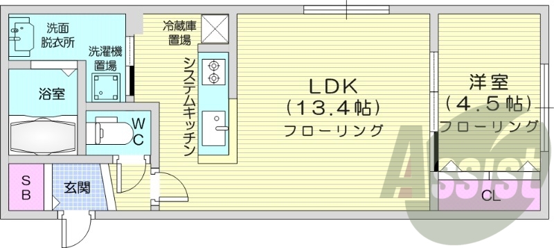 1LDK、ガスリミット、ネット無料、浴室乾燥機