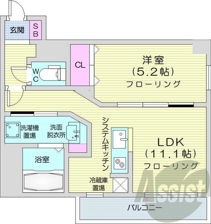 1LDK、都市ガス、ネット無料、角部屋、エアコン