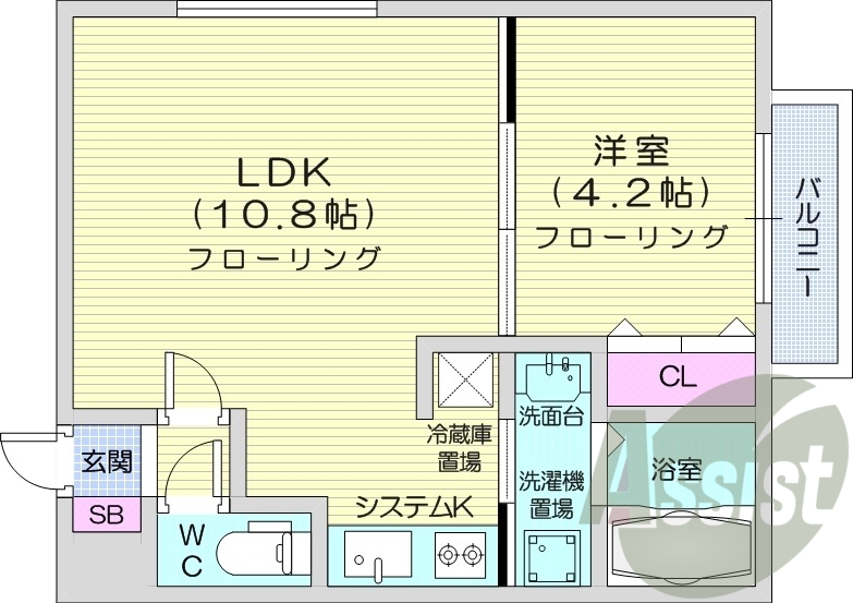 1LDK、ネット無料、エアコン、システムキッチン、灯油暖房