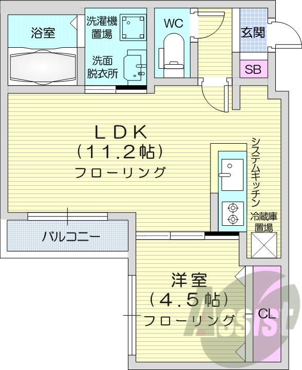 1LDK、都市ガス、エアコン、ネット無料