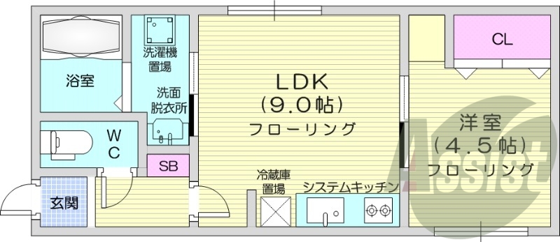 1LDK、ネット無料、エアコン、浴室乾燥、システムキッチン