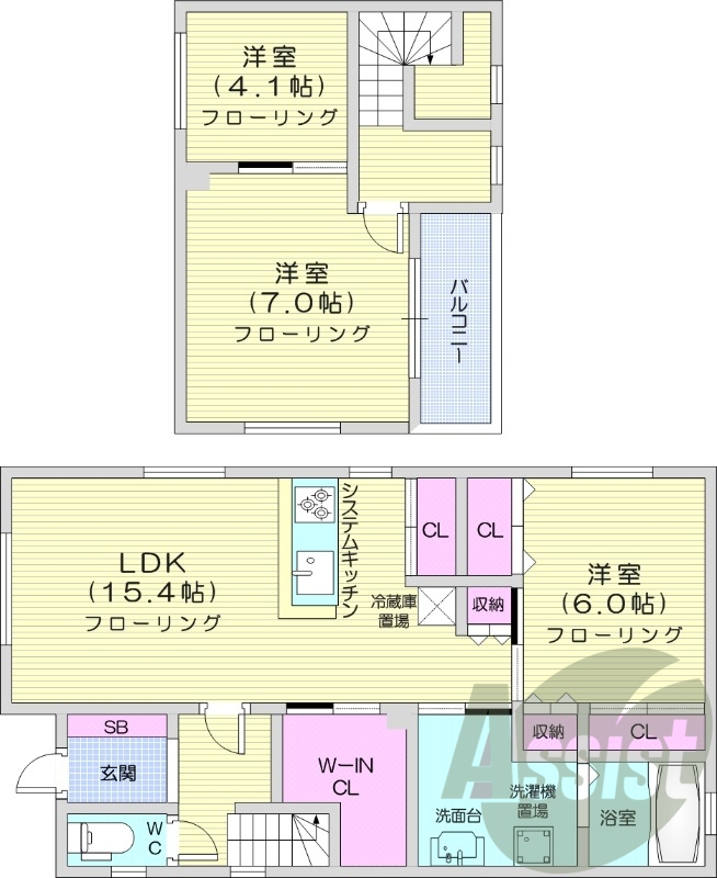 3LDK、エアコン、システムキッチン、シャワートイレ