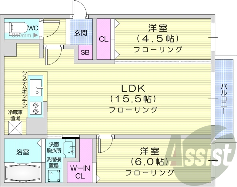 2LDK、都市ガス、エアコン、ネット無料