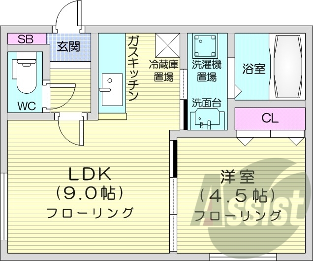 1LDK、オートロック、独立洗面台、角部屋