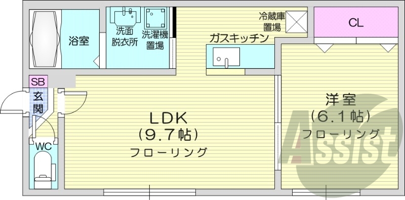 1LDK、ネット無料、角部屋、オートロック