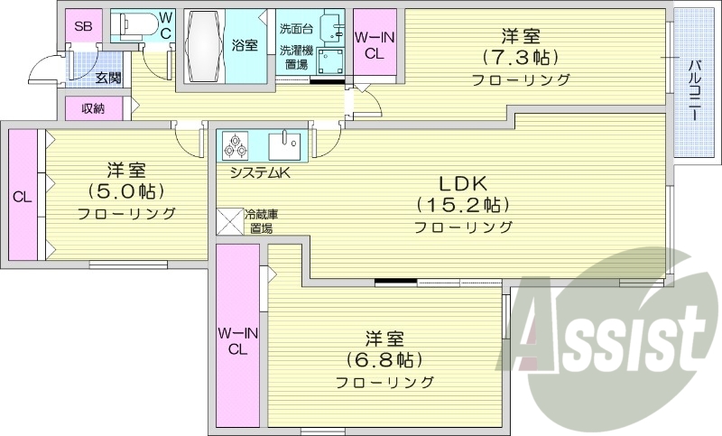 3LDK、エアコン、システムキッチン、灯油暖房